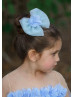 Short Sleeves Blue 3D Flowers Tulle Feather Sweet Flower Girl Dress